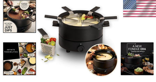 Ceramic Electric Fondue Set for Chocolate, Cheese & Broth - 6 Baskets Included