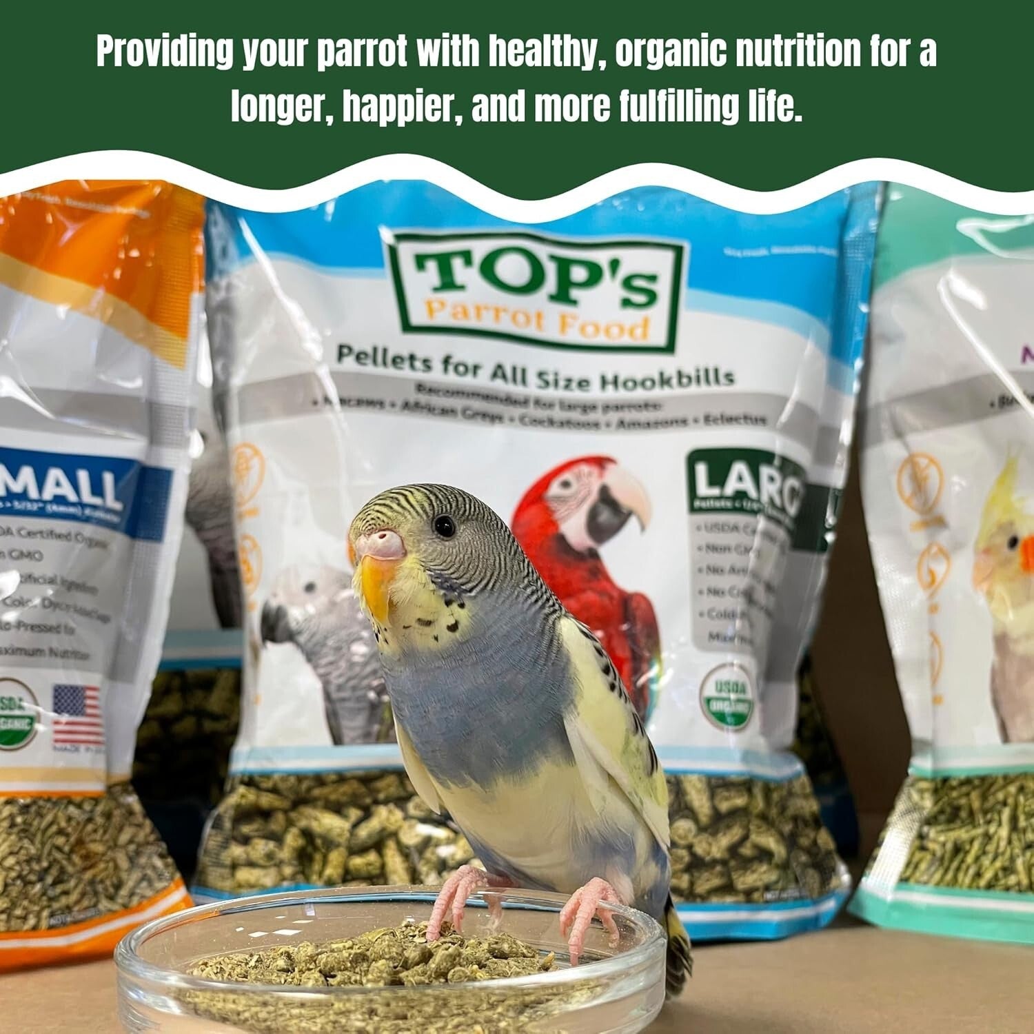 USDA Certified Organic Mini Pellets Bird Food for Budgies & Lovebirds - 25 lbs