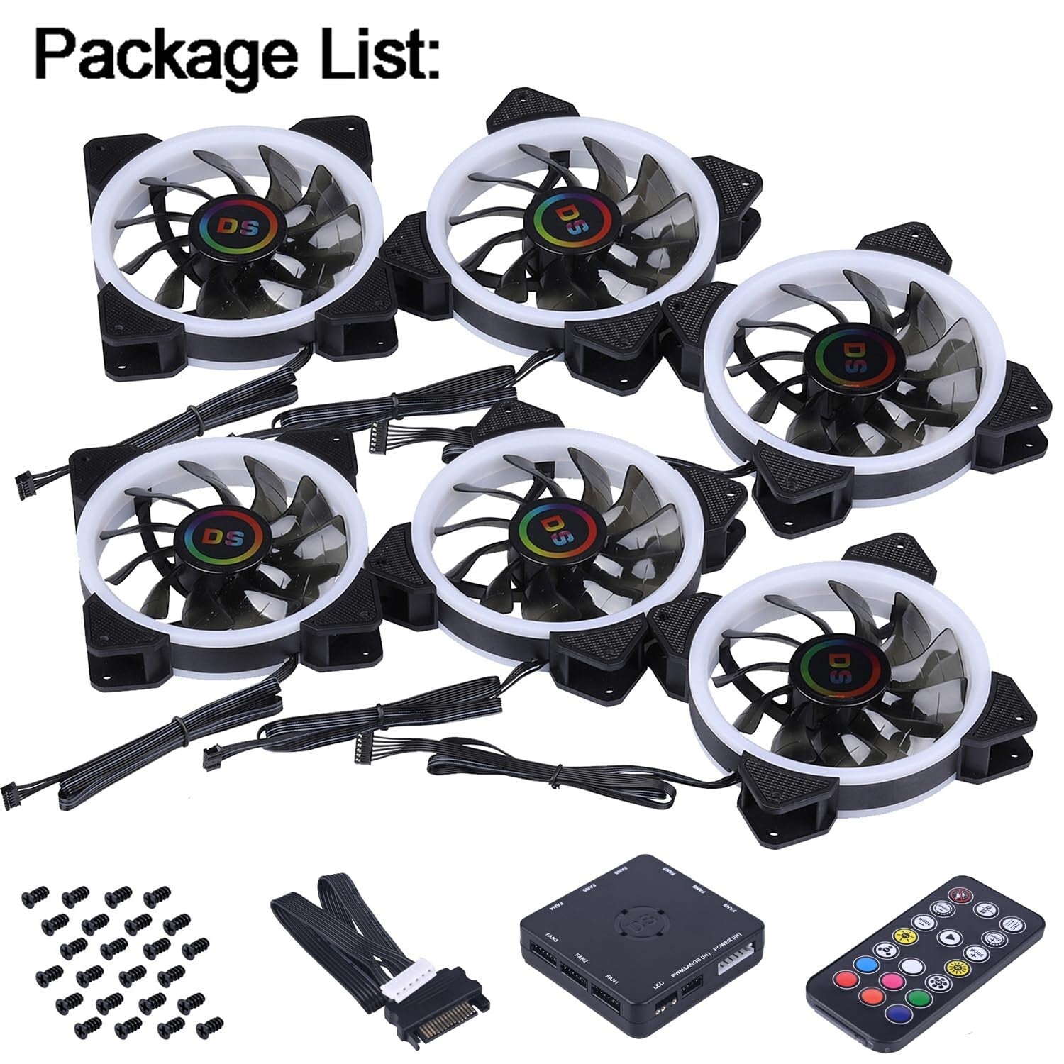 DS RGB Cooling Fans 120MM 6-Pack - Remote-Controlled for Ultimate PC Aesthetics