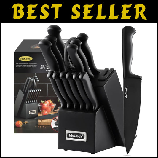 Stylish 15-Piece Non-Stick Knife Set with Built-In Sharpener - Ideal for Gifting