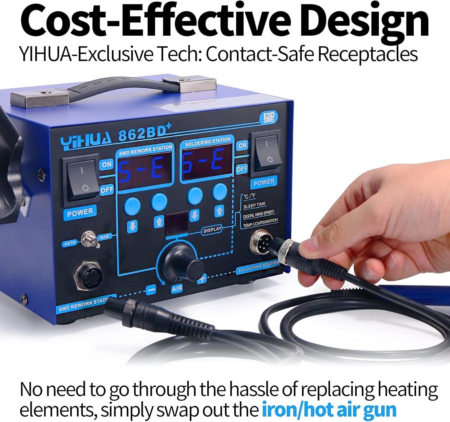 Dual-Channel ESD Safe Soldering Iron & Hot Air Station with Accessories Included