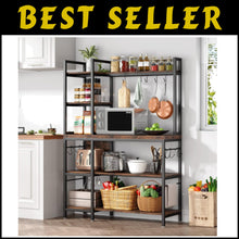 Load image into Gallery viewer, Rustic 43-Inch 5-Tier Bakers Rack with 10 Hooks – Large Kitchen Storage Solution