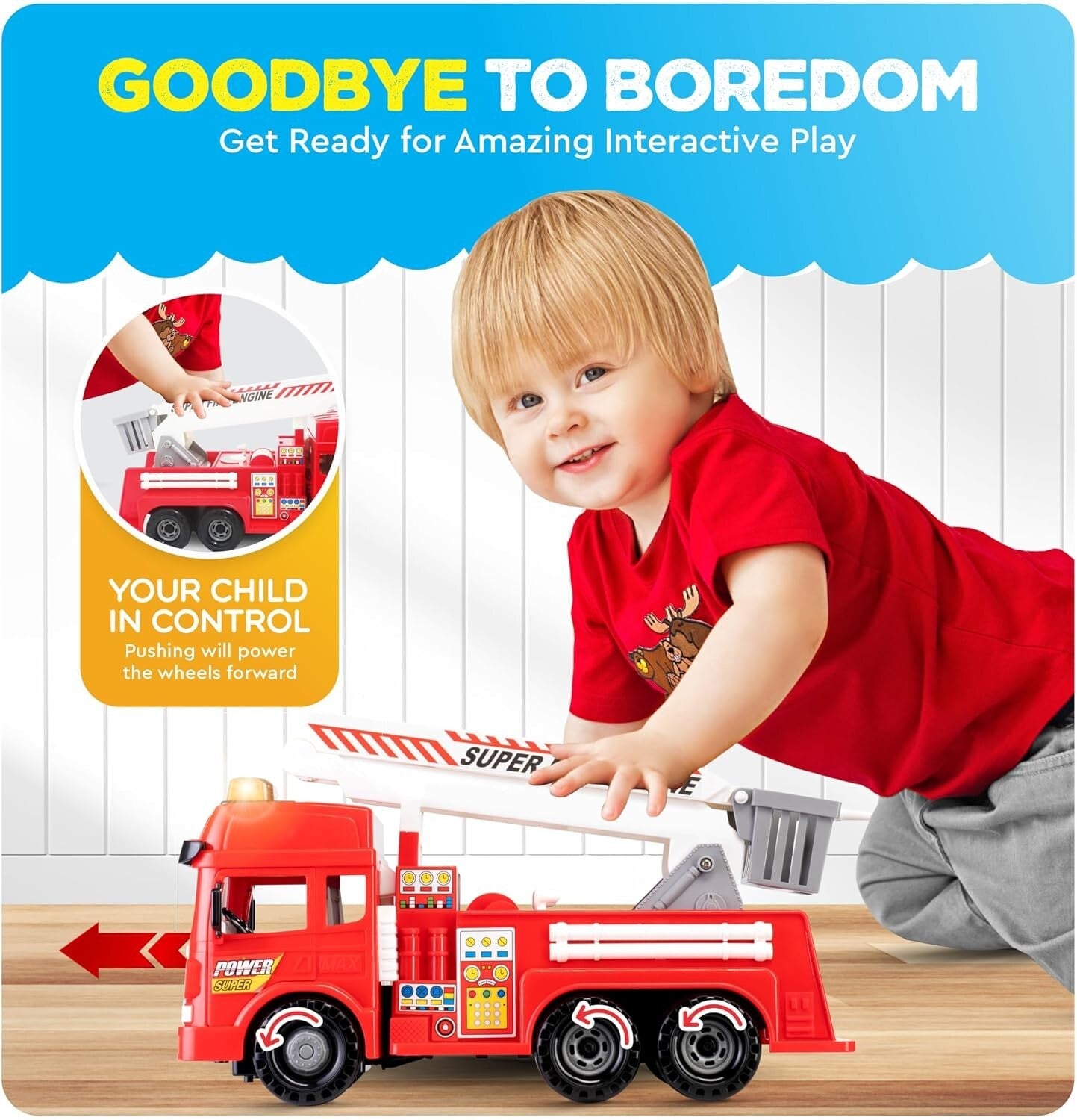 Durable Fire Truck with Lights, Sounds & Bonus Card Game - Perfect Gift for Kids