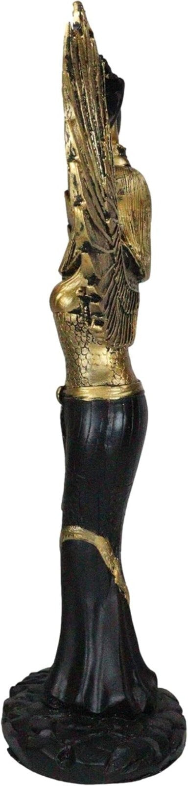 Handcrafted Isis Goddess Statue - 12" Open Wings Decor in Elegant Black & Gold