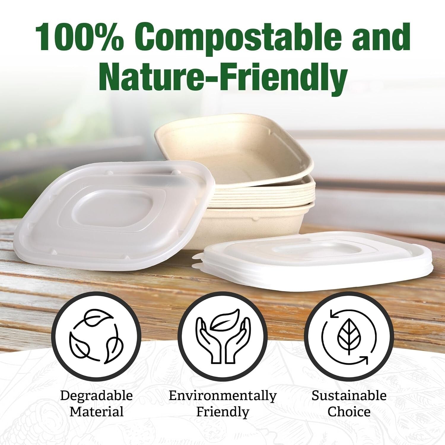 100 Pack 50 Oz Heavy Duty Compostable Paper Bowls - Leakproof and Microwave Safe