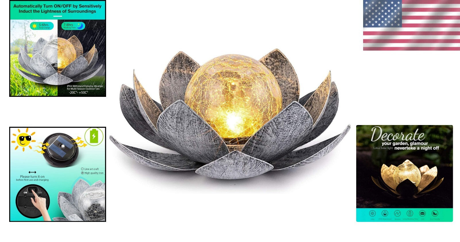 Elegant Solar-Powered Lotus Glass Lamp - Antique Waterproof Garden Decor