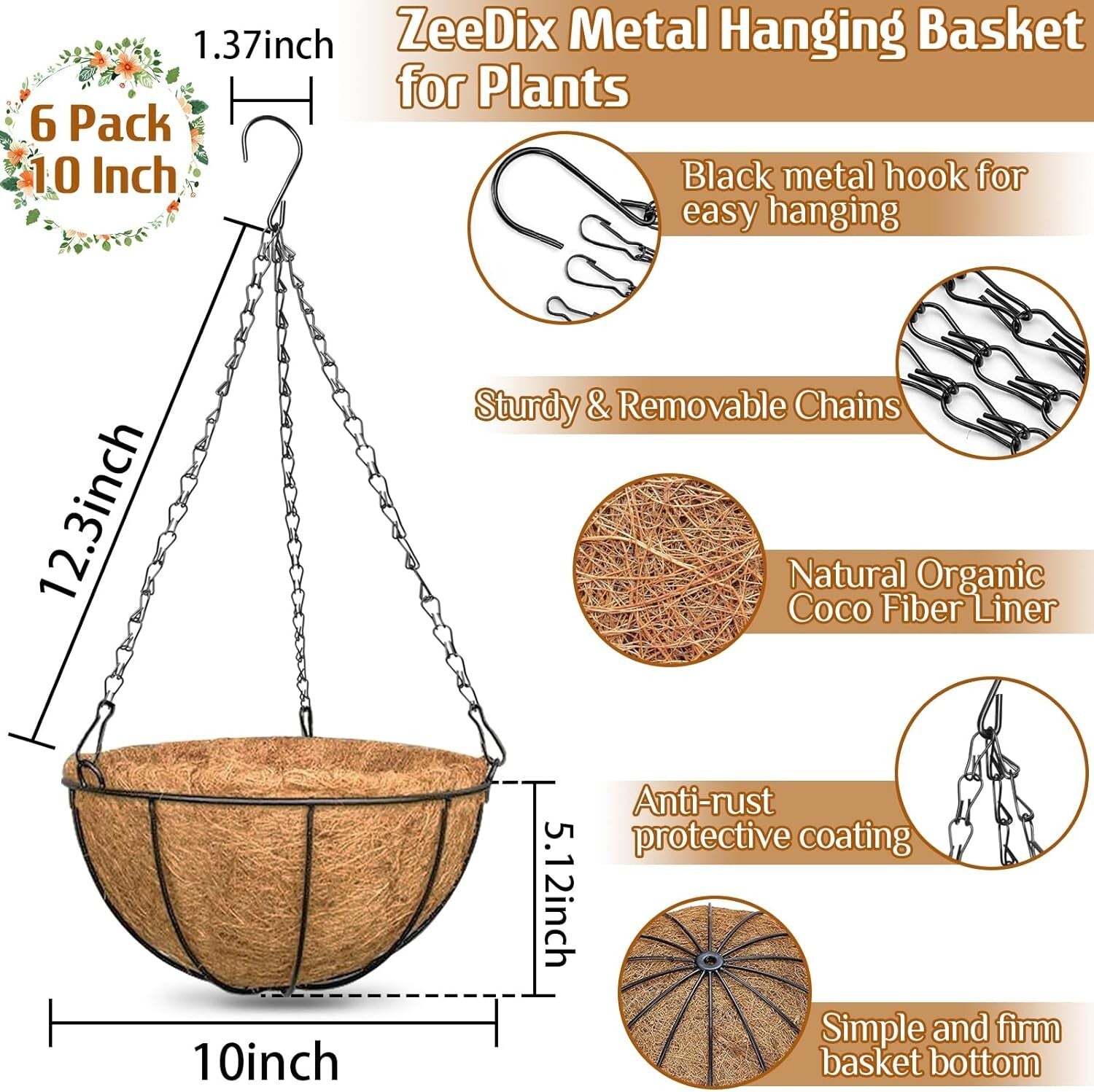 Customizable 10-Inch Metal Hanging Plant Baskets – Perfect for Floral Displays