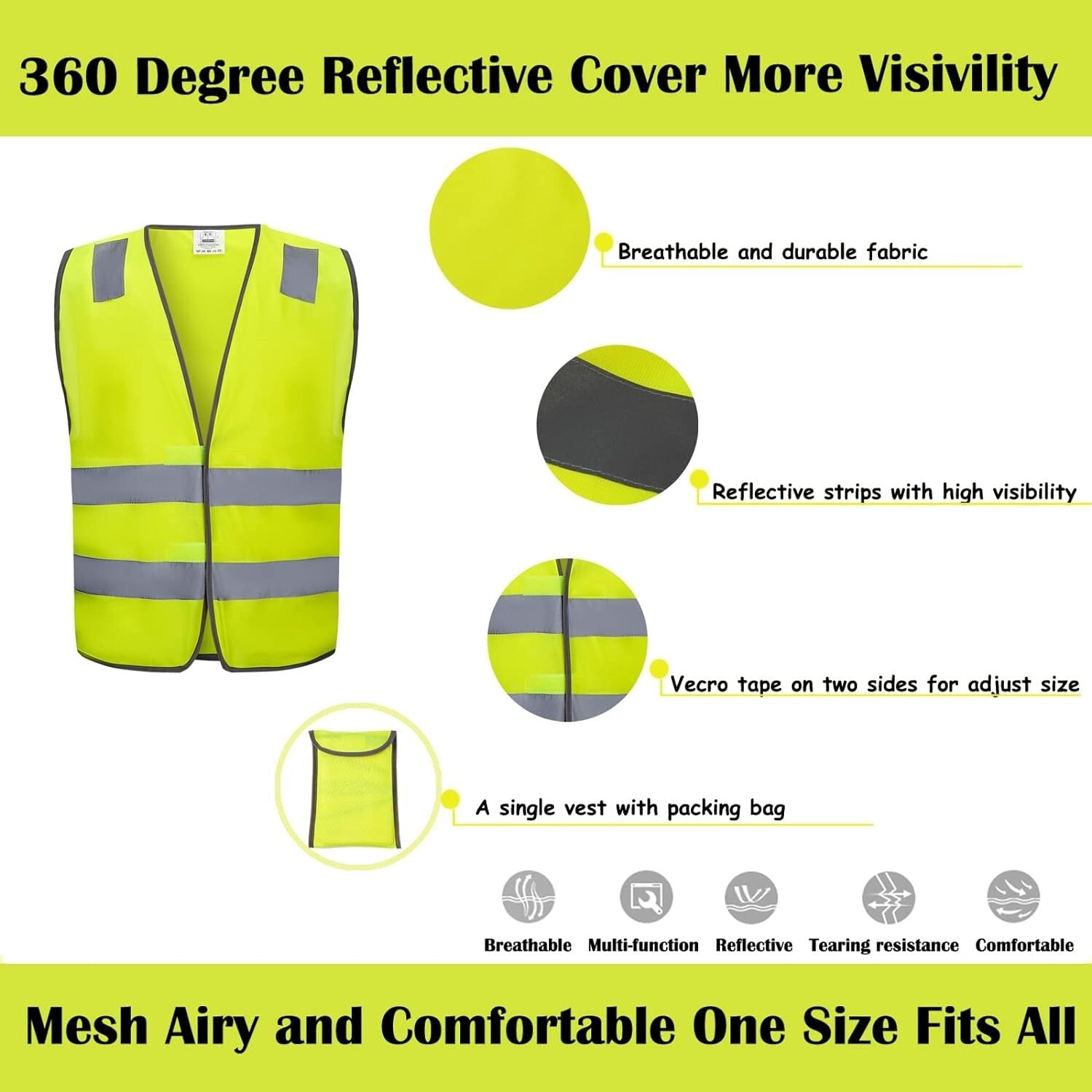 20 Pack Yellow Reflective Safety Vests - ANSI Class 2 High Visibility Gear