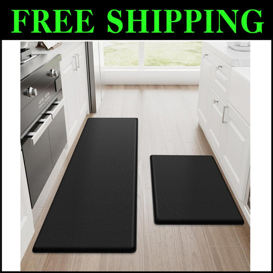 Durable Non-Slip Kitchen Mat Set - Cushioned Anti-Fatigue, 17.3"×30"+17.3"×47"