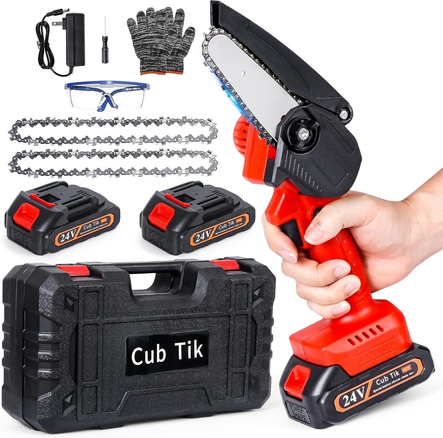 Cordless Mini Chainsaw - 4 Inch Rechargeable 550W Lightweight One-Handed Tool
