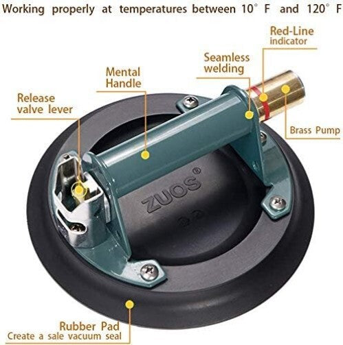 Durable 8" Vacuum Suction Cup with Brass Pump - Safe Heavy Material Lifting
