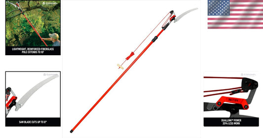 DualLink 10ft Extendable Tree Saw & Pruner - Lightweight & Powerful Red Tool
