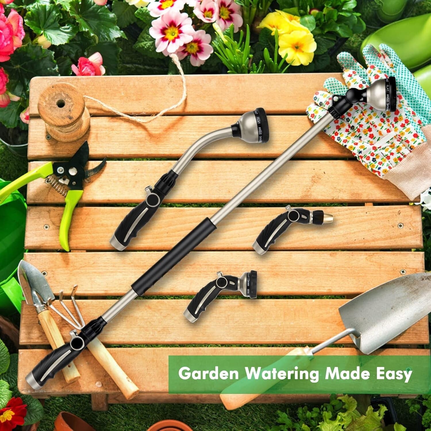 Garden Hose Wand with 10 Custom Spray Settings - Ideal for Hanging Baskets