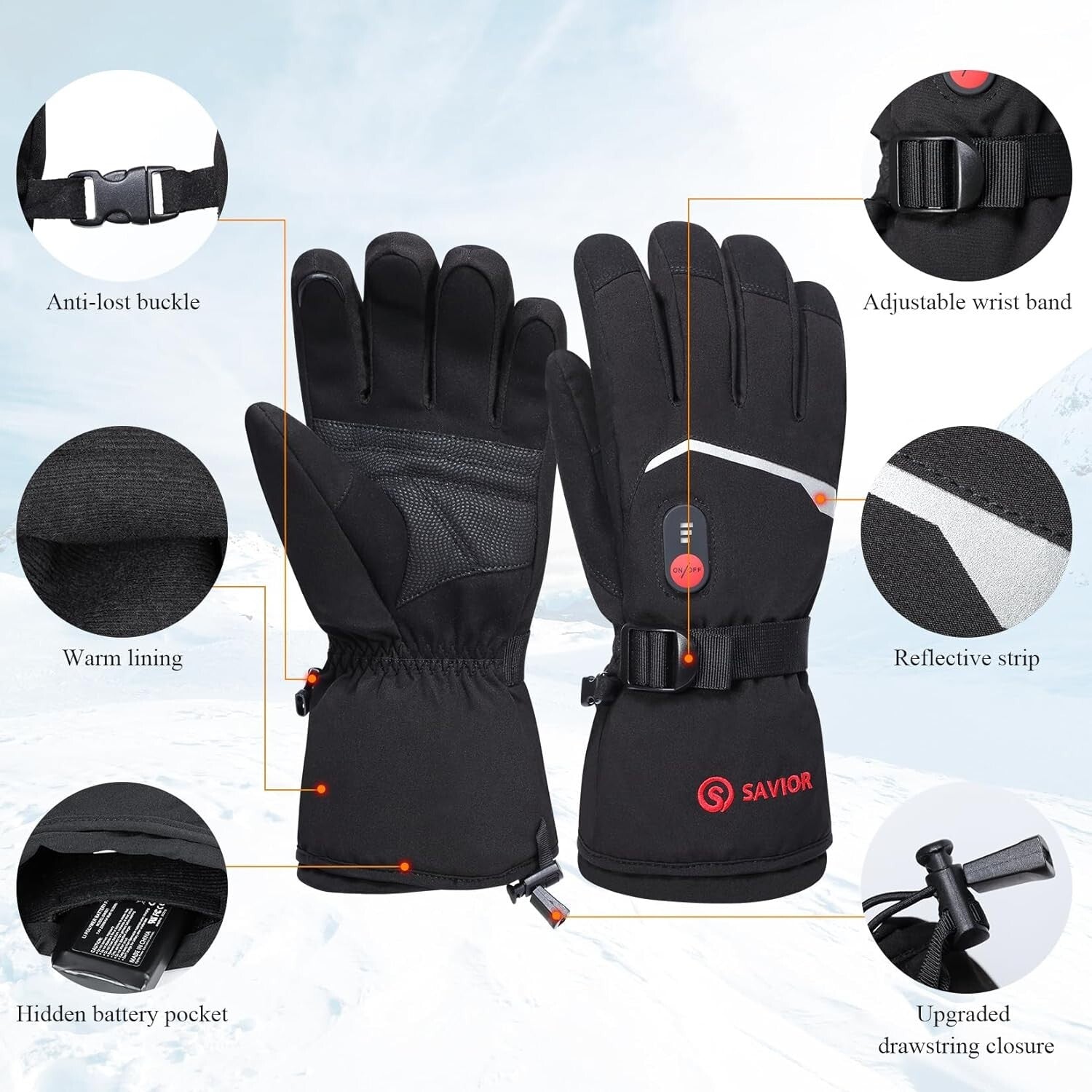 Rechargeable Heated Gloves - Touch Screen & Reflective Safety for Winter Sports