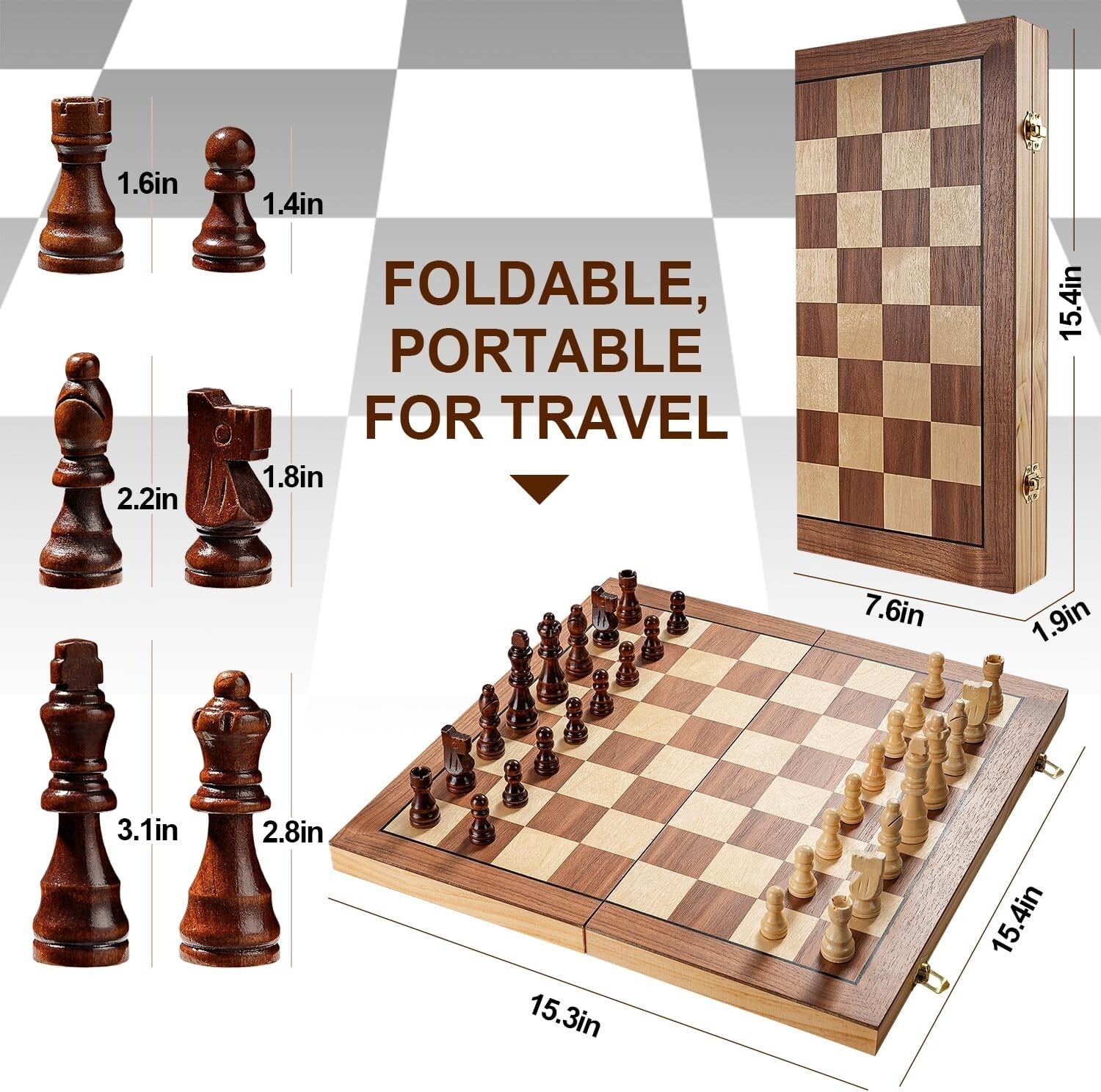 High-Quality 15" Wooden Magnetic Chess Set - Ideal Gift for Family Game Night