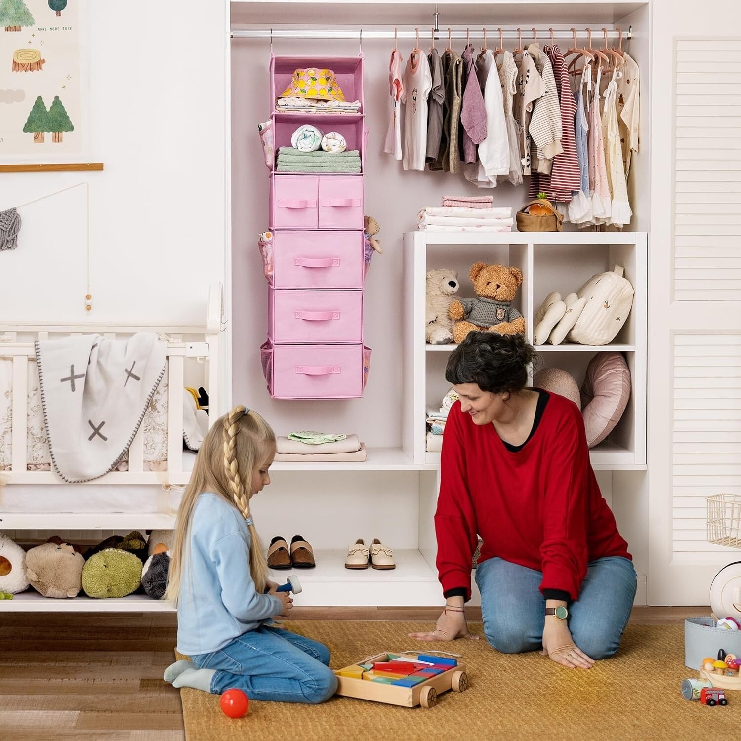 Portable 6-Shelf Hanging Closet Organizer with Pockets – Ideal for Baby Rooms