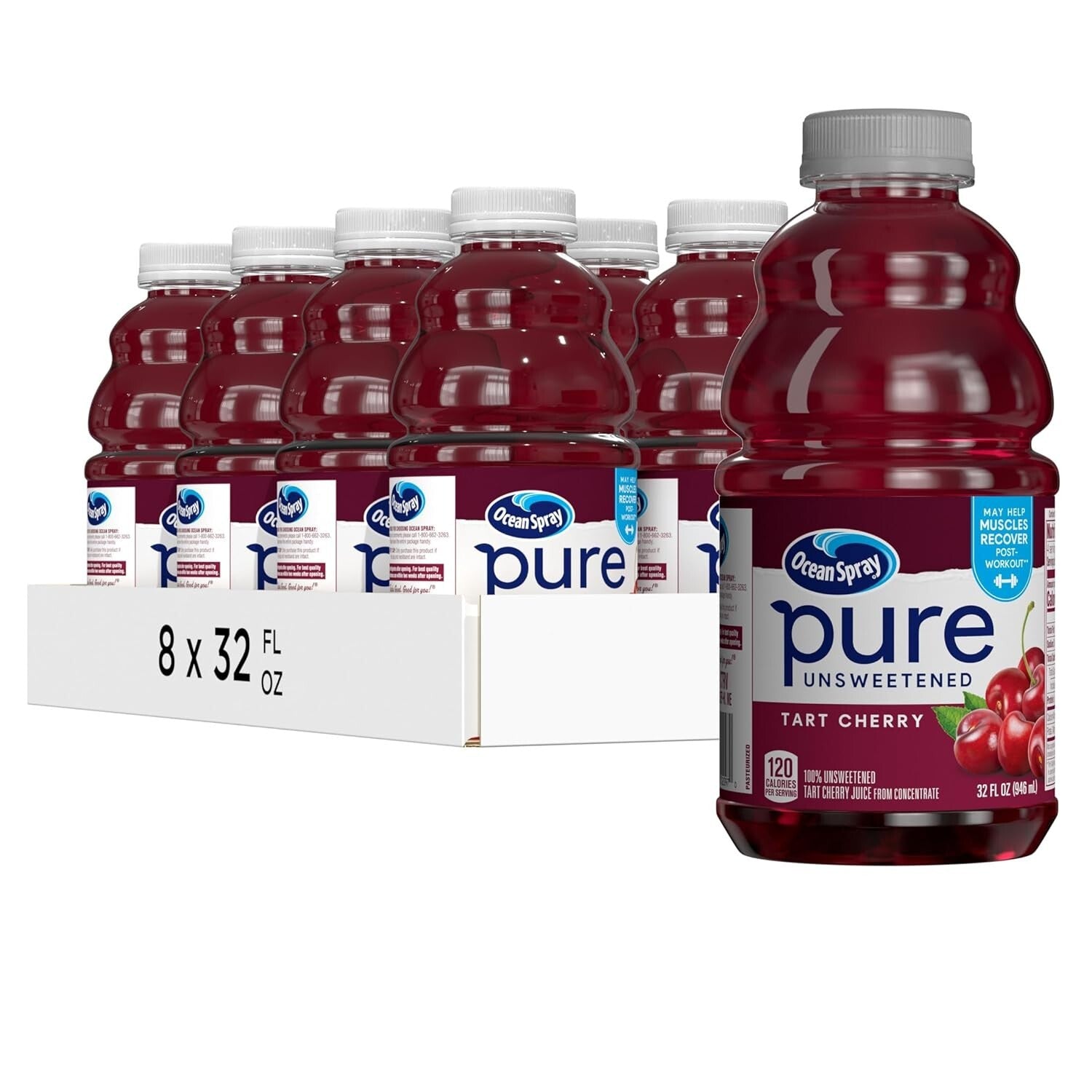 100% Pure Tart Cherry Juice, 32 Fl Oz Bottles - Pack of 8 for Optimal Health