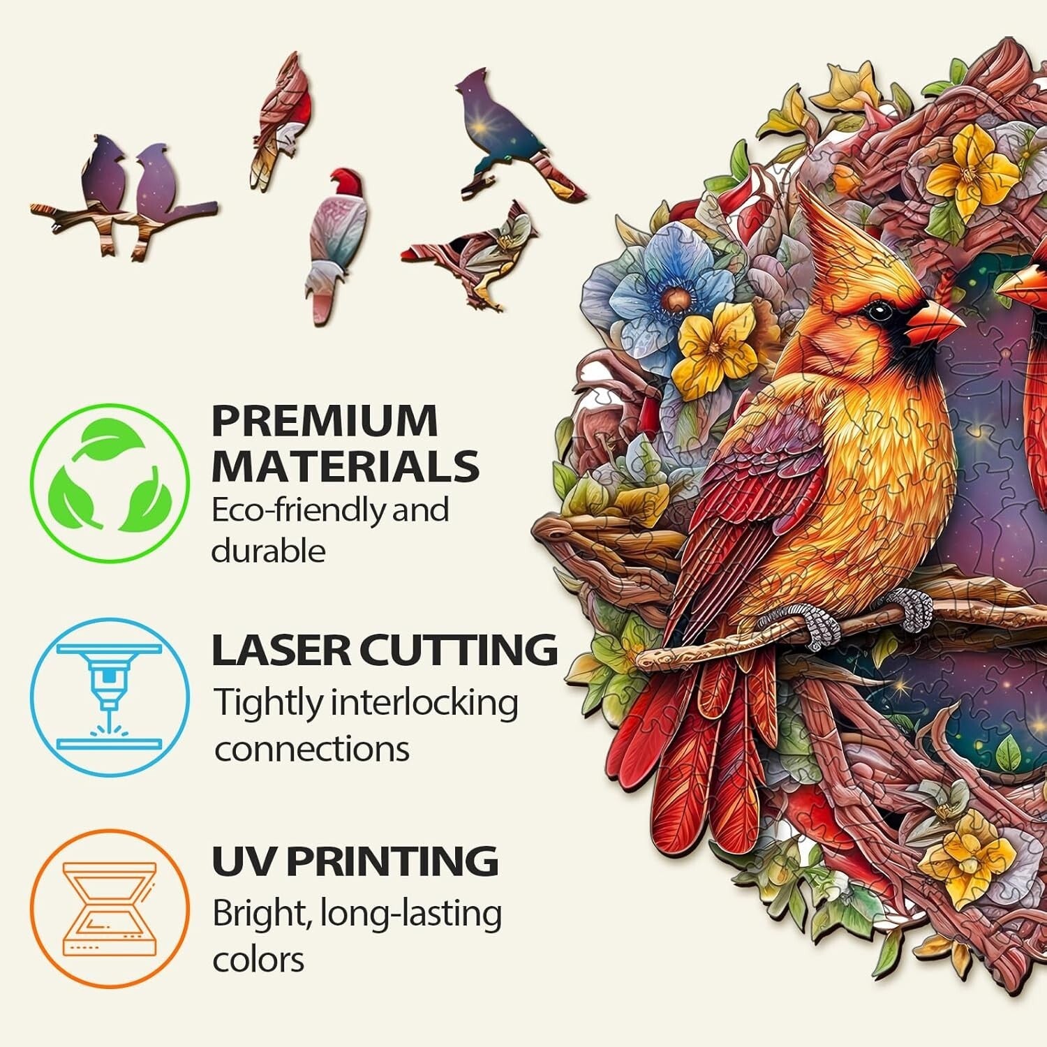 Delightful Cardinal Wooden Puzzle - 300-Piece Family Game Night Essential