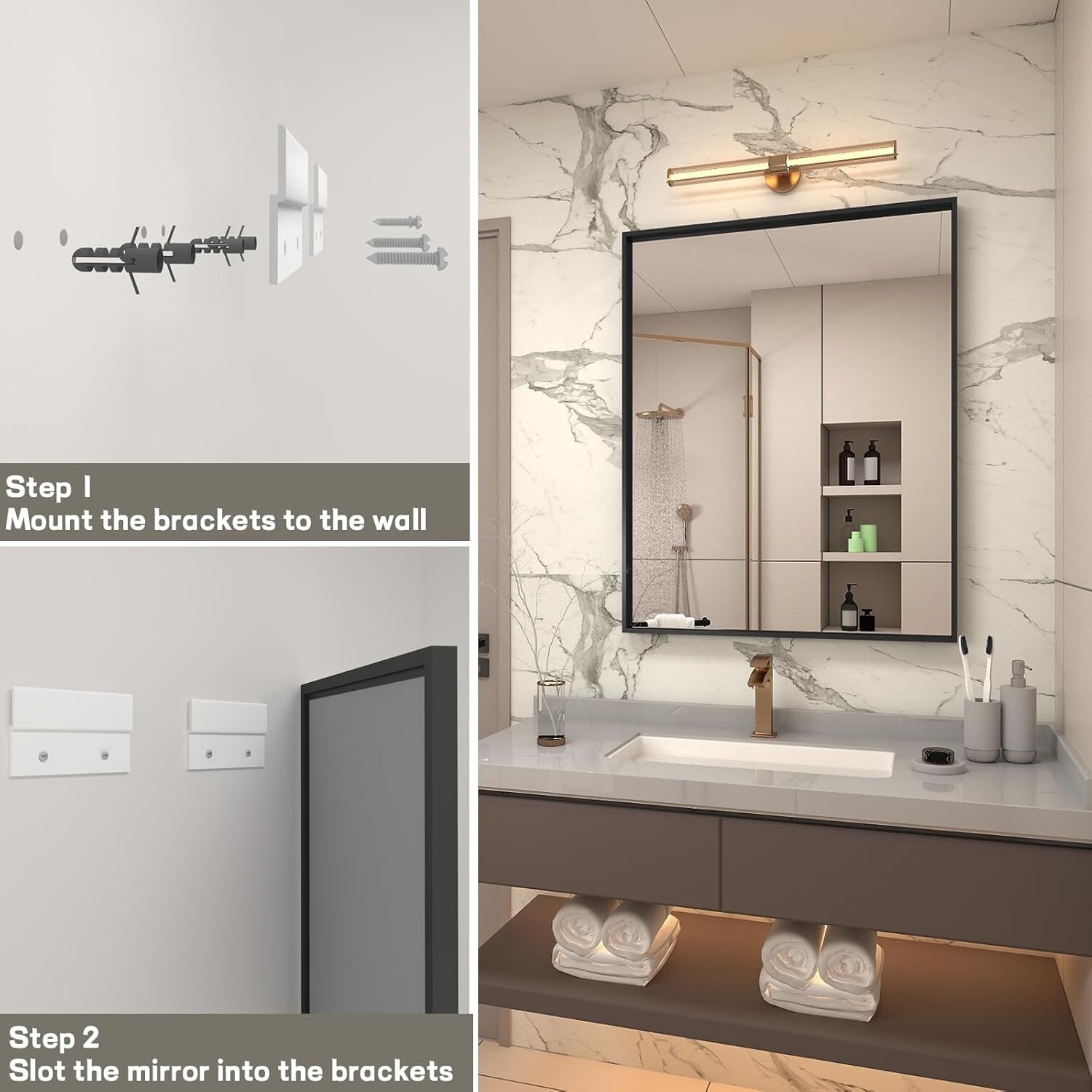 Elegant 40x30 Matte Black Wall Mirror - Anti-Rust, Tempered Glass, Easy Install