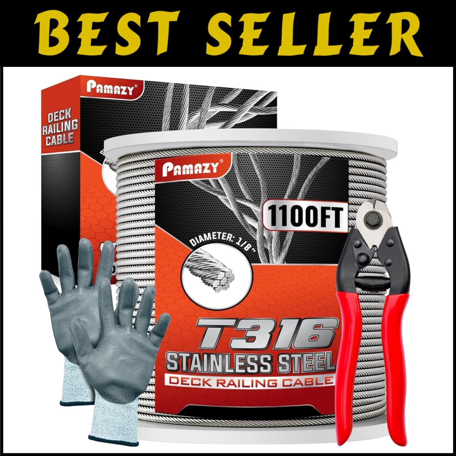 Heavy-Duty 1100FT Deck Cable Railing System with Cable Cutter for Easy Install