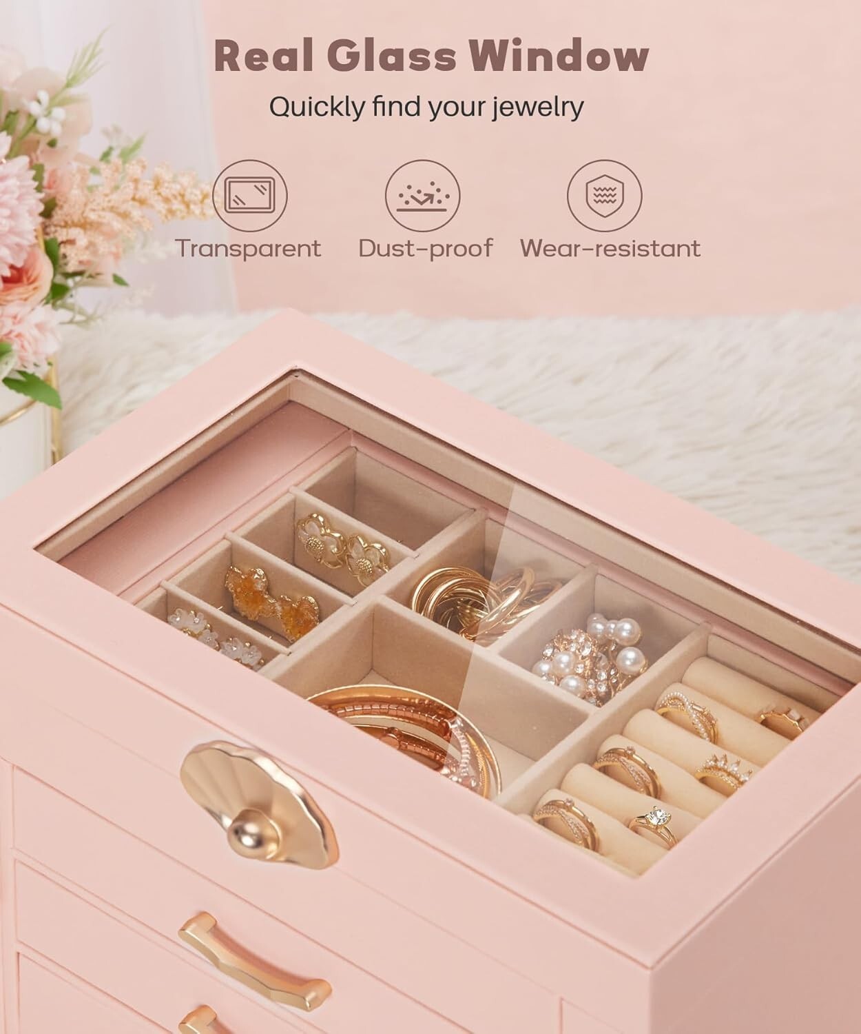 Elegant 3-Drawer Jewelry Holder in Peach Pink – Perfect Gift for All Occasions