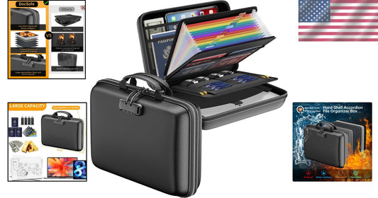 Fireproof & Water-Resistant File Organizer with Lock - 13 Pocket Accordion Style