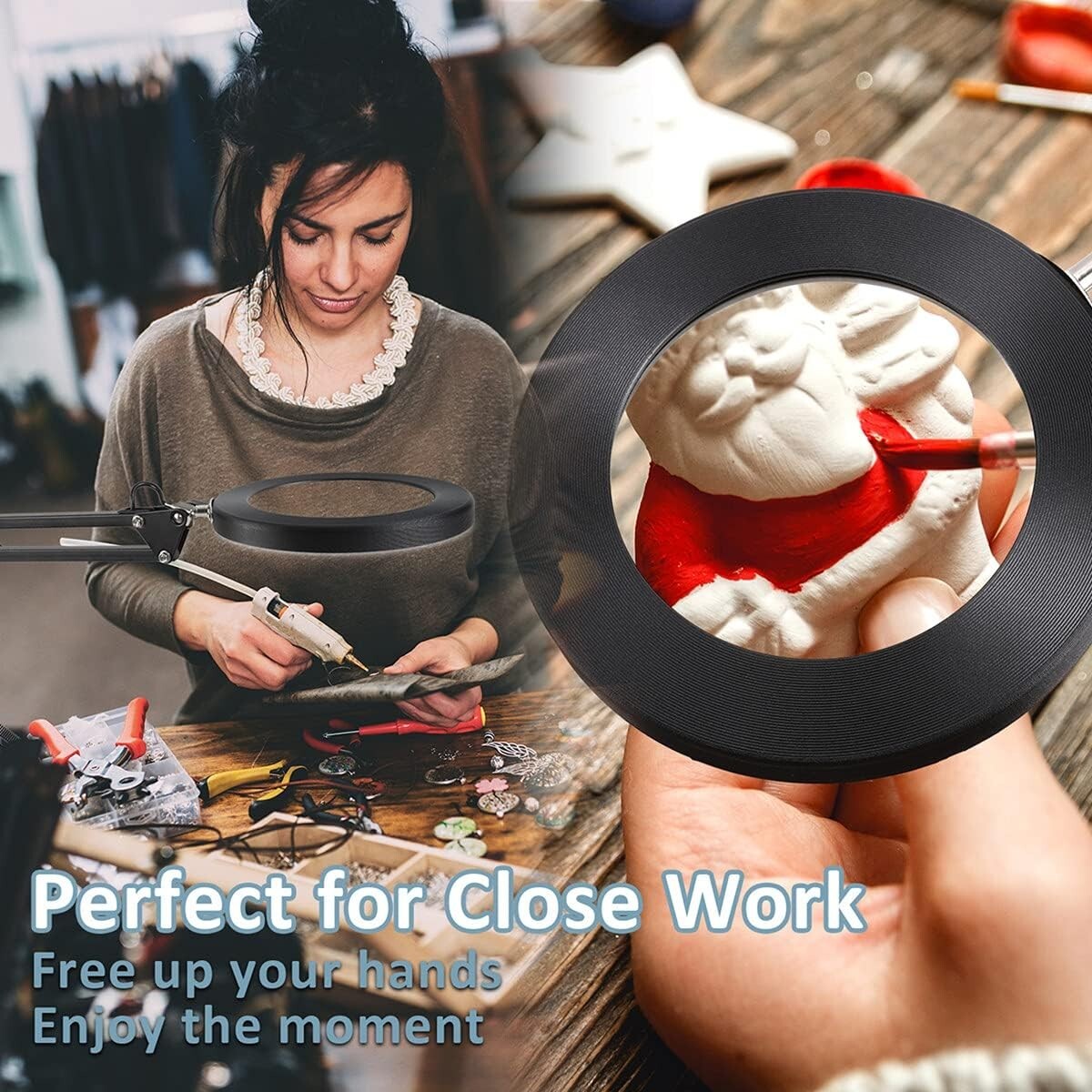 Professional Quality 10X Glass Magnifier with Adjustable Clamp & Eye Protection