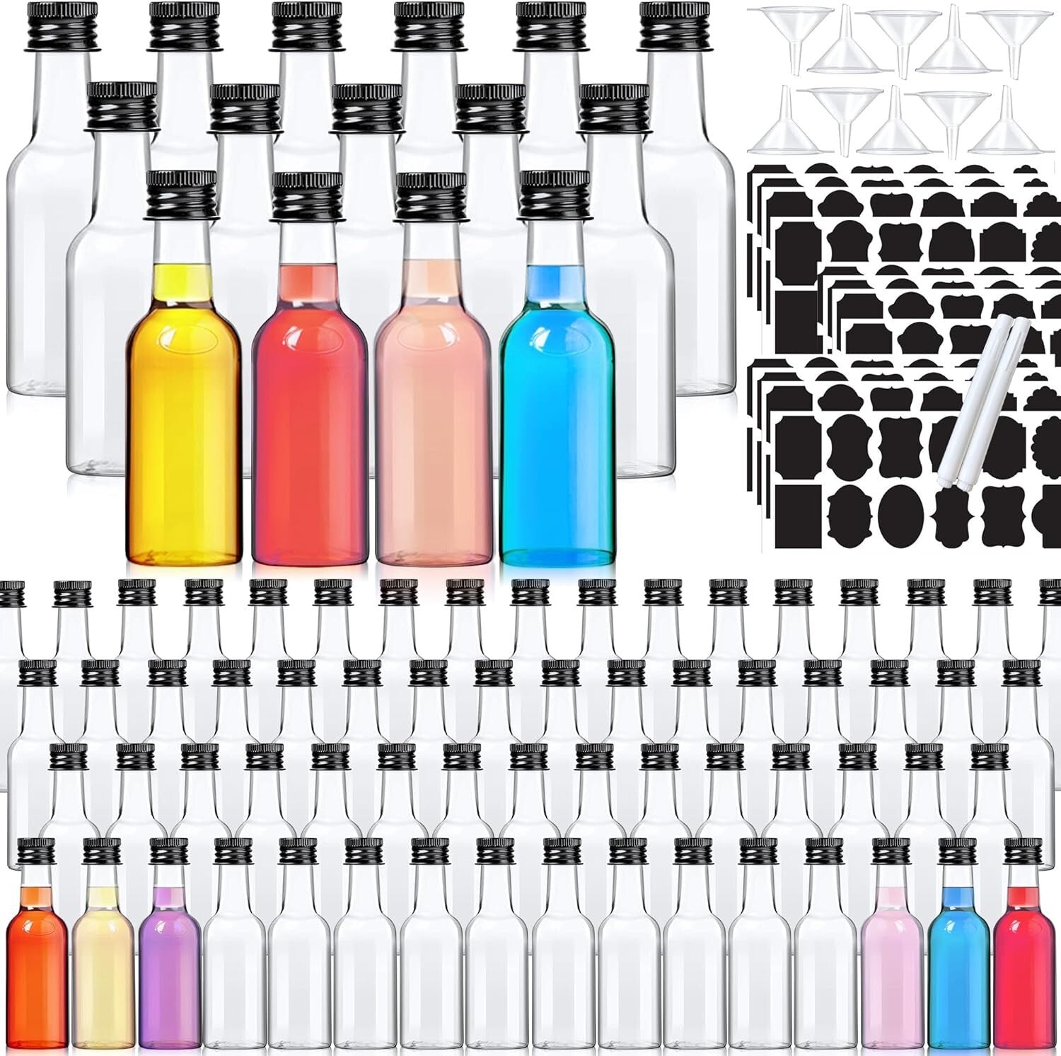 120-Pack 2 oz Mini Liquor Bottles with Caps & Funnels - Perfect for Parties