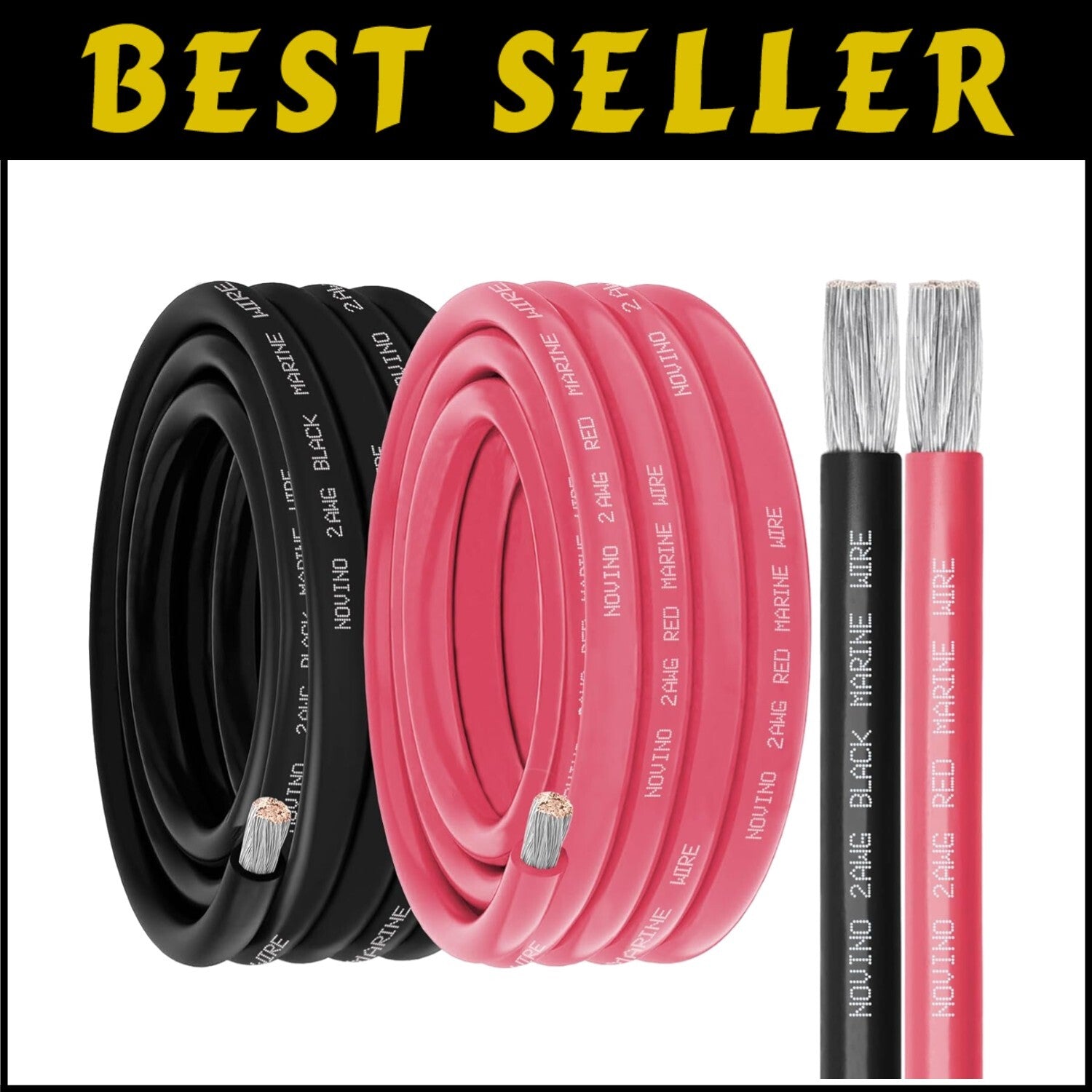 Heavy-Duty 2 AWG Marine Wire - 25FT Red & 25FT Black for Extreme Environments