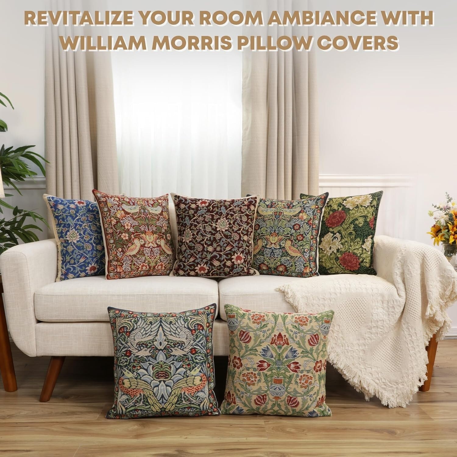 Chic 16x16 Throw Pillow Cover in Fleurs De Morris Red - Hand-Finished Design