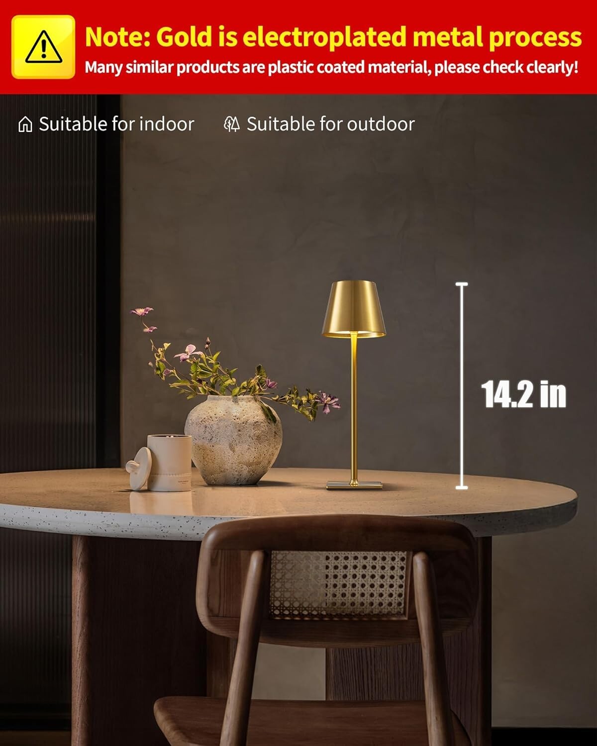 Elegant Electroplated Gold Table Lamps – 2 Pack Cordless Battery LED Lights