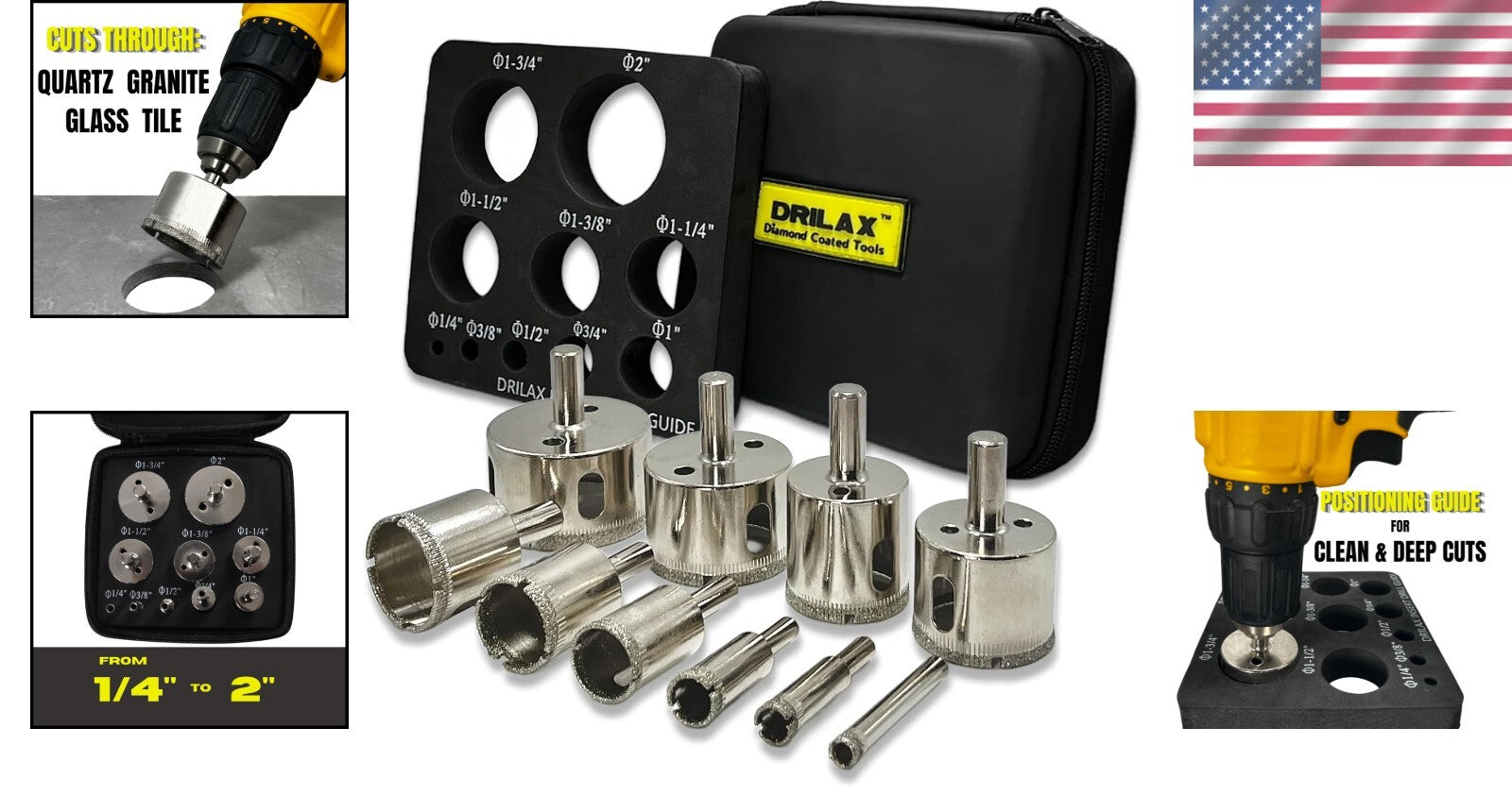 Diamond-Coated Drill Bits Set - 10 Sizes for Ultimate Precision in Remodeling