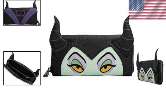 Sleeping Beauty Maleficent Face Wallet - 8 Card Slots & Zippered Coin Pocket