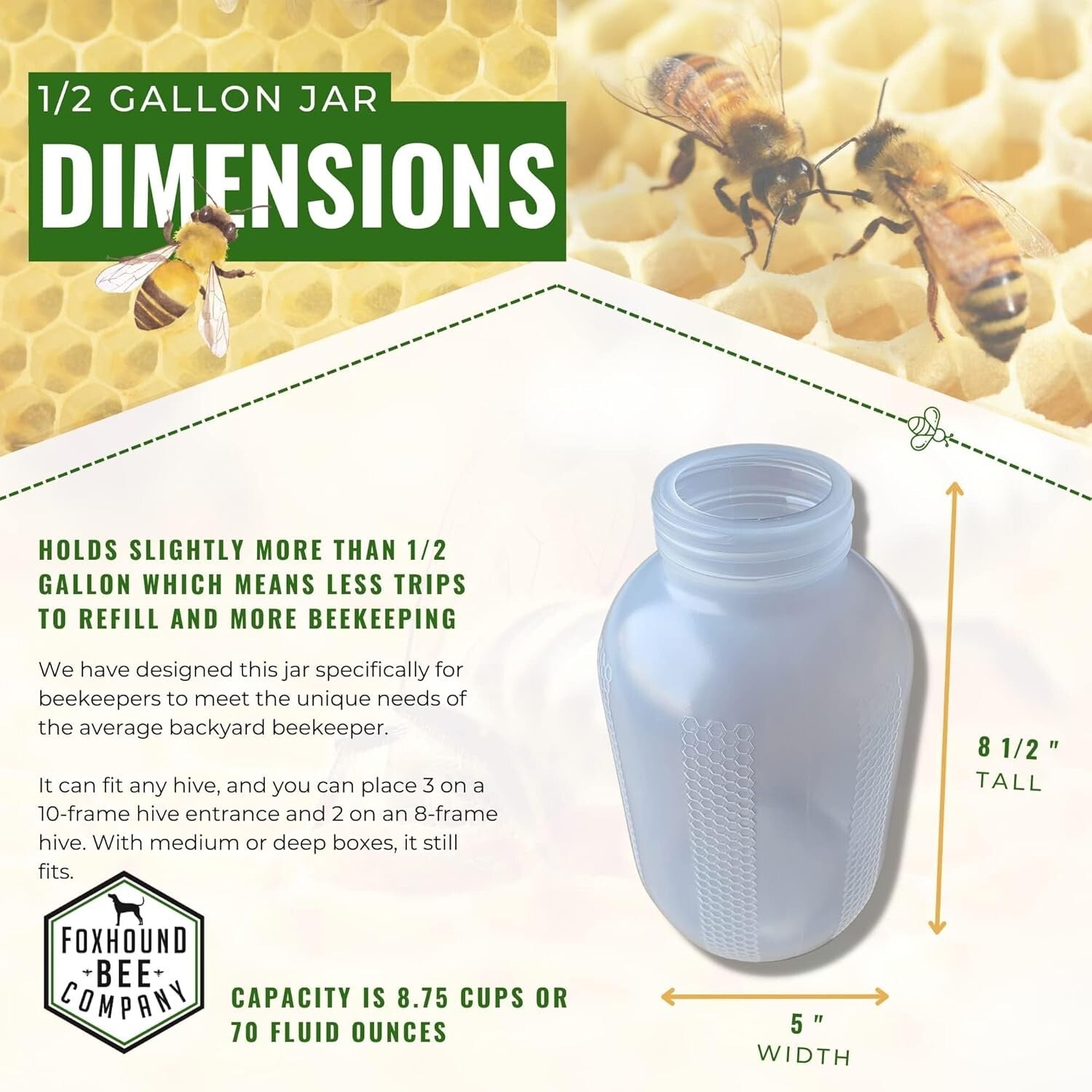 Transparent 70oz Bee Feeder Jar with UV Protection - Ideal for Feeding Stations