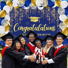 Load image into Gallery viewer, Complete Graduation Decor Bundle - Balloons, Backdrop &amp; Gold Dot Tablecloths