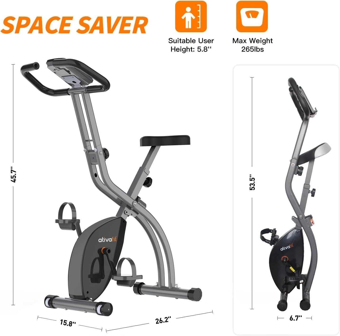 Durable Alloy Steel Folding Exercise Bike with Resistance Bands for All Heights