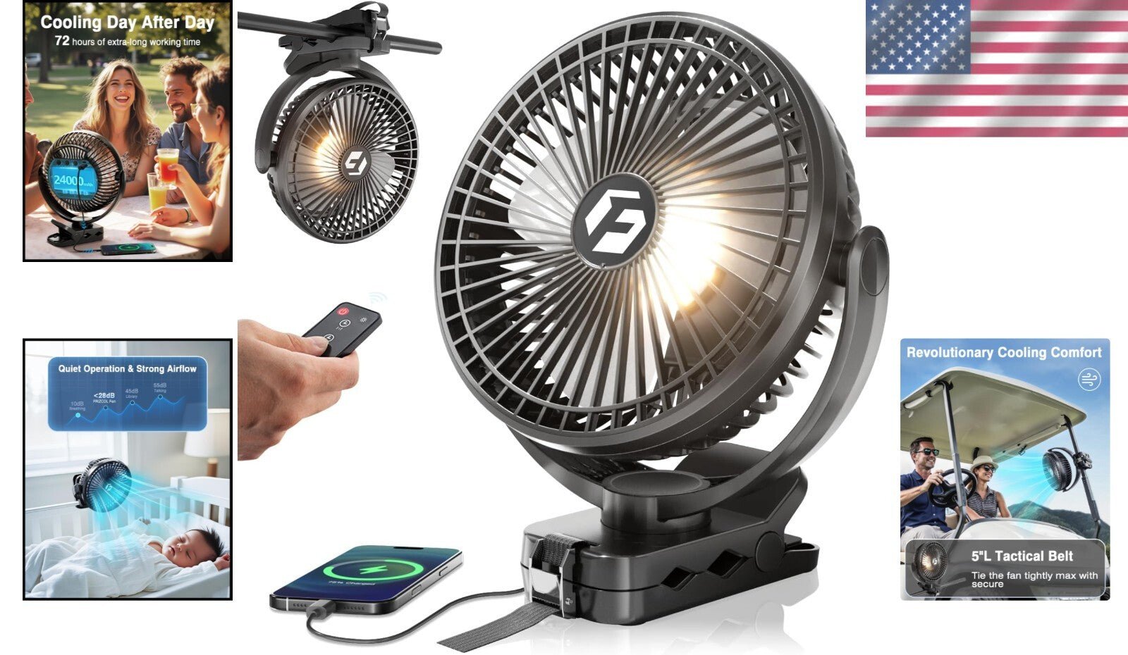 Battery-Operated 8 Inch Desk & Camping Fan with Remote - 72H Life & 3 Speeds