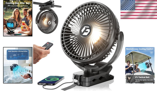 Battery-Operated 8 Inch Desk & Camping Fan with Remote - 72H Life & 3 Speeds
