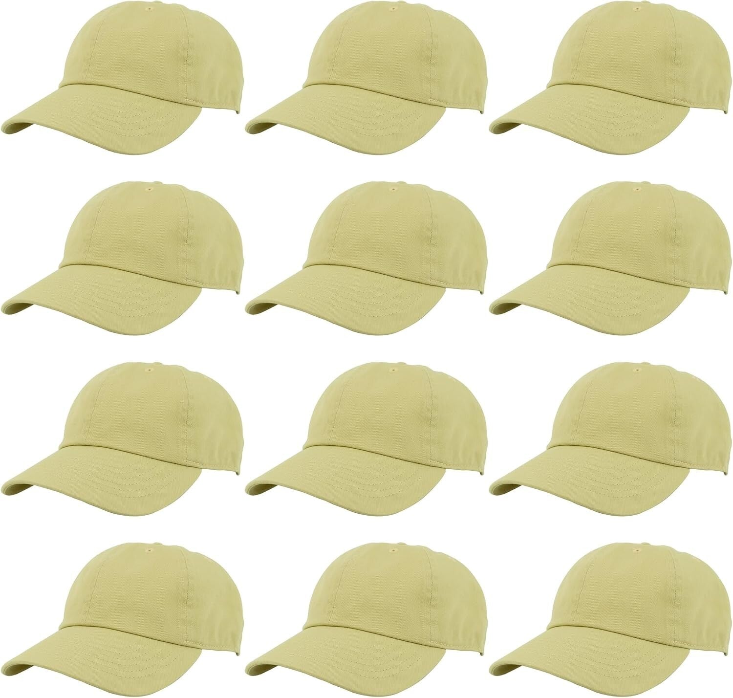 Wholesale Bulk of 12 Light Yellow 100% Cotton Adjustable Baseball Caps