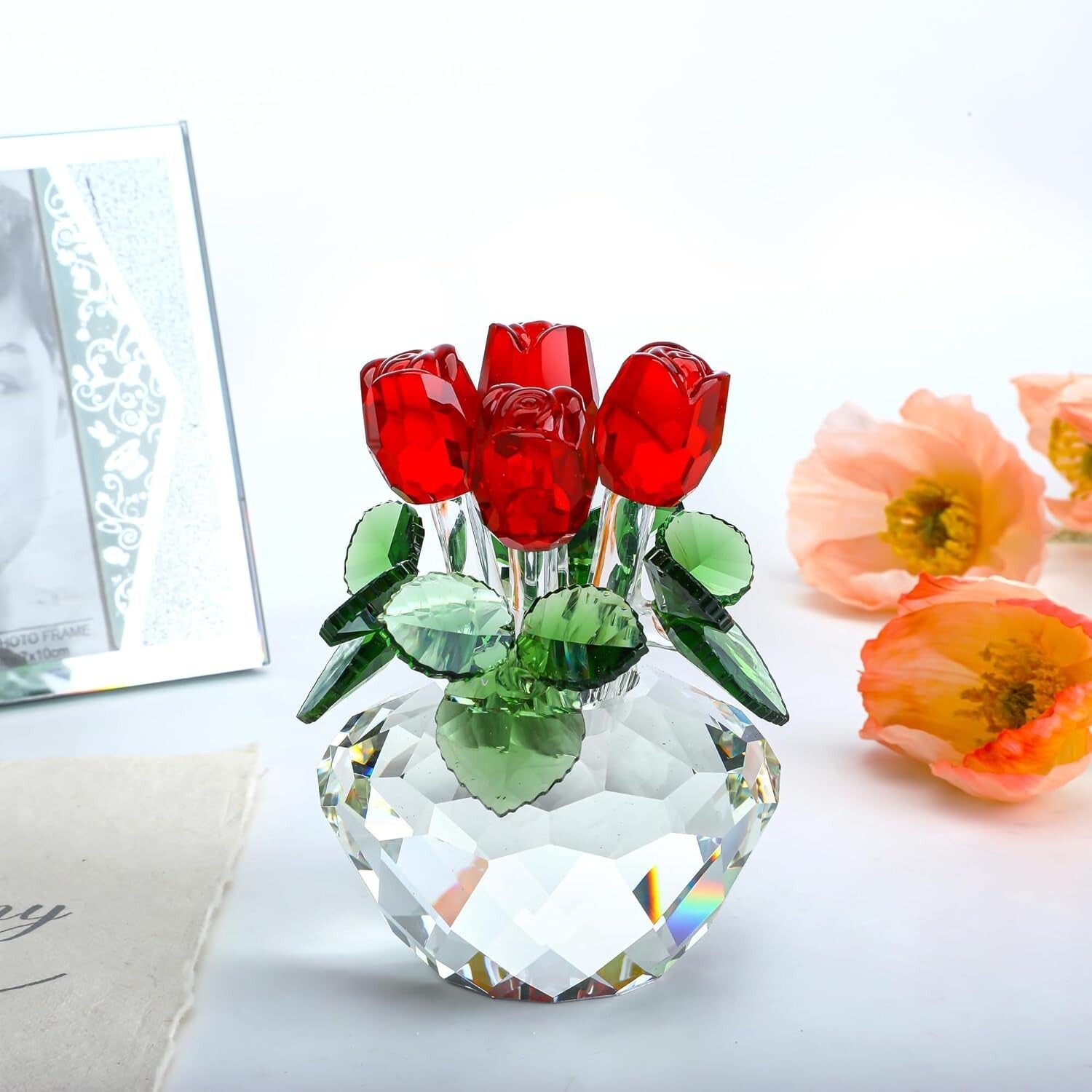 Elegant Crystal Rose Figurine in Gift Box – Timeless Home or Office Decor