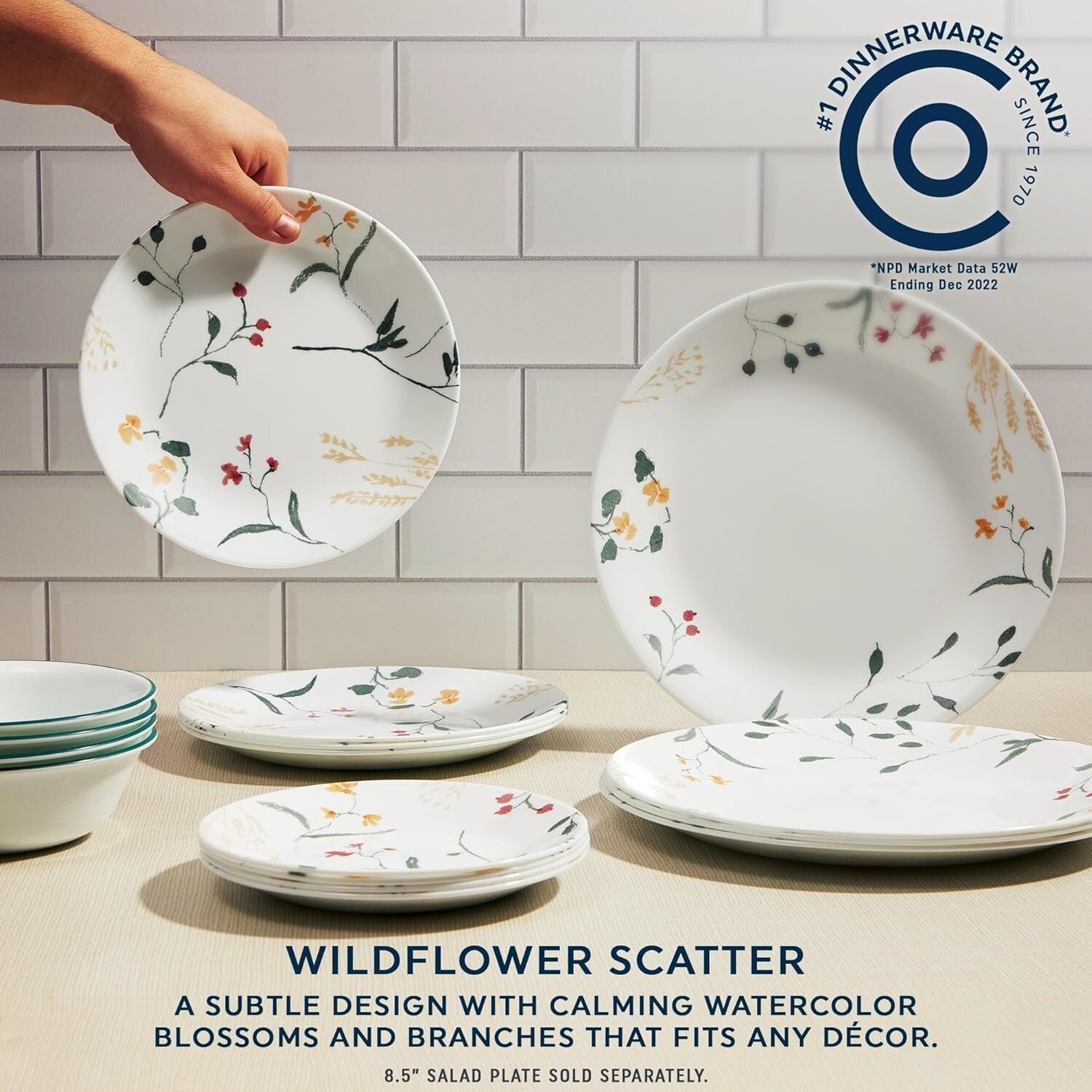 Durable 18-Piece Glass Dinnerware Set in Wildflower - Stylish Service for 6