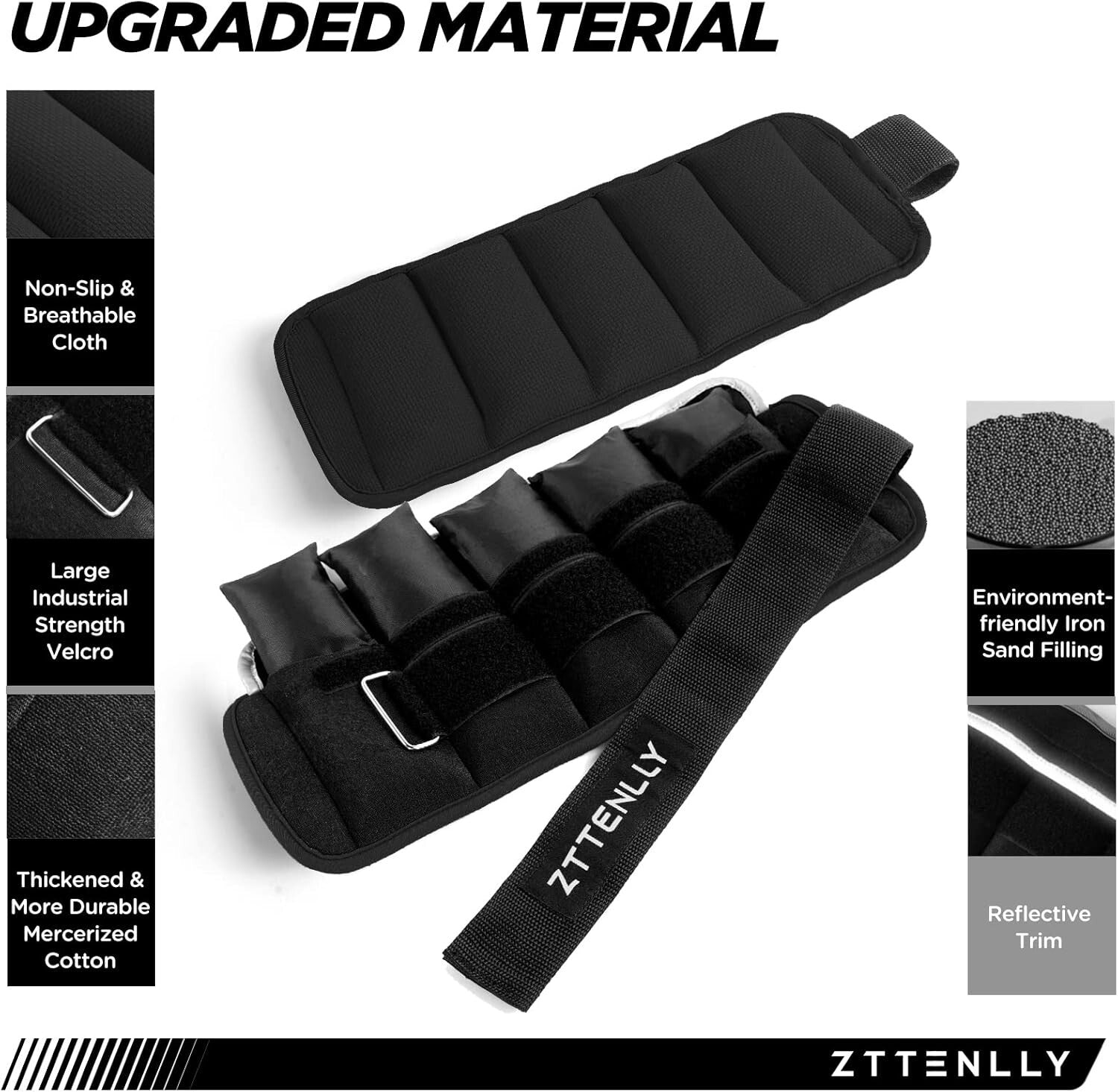 Eco-Friendly Adjustable Ankle Weights with Reflective Safety Trim & Carry Bag