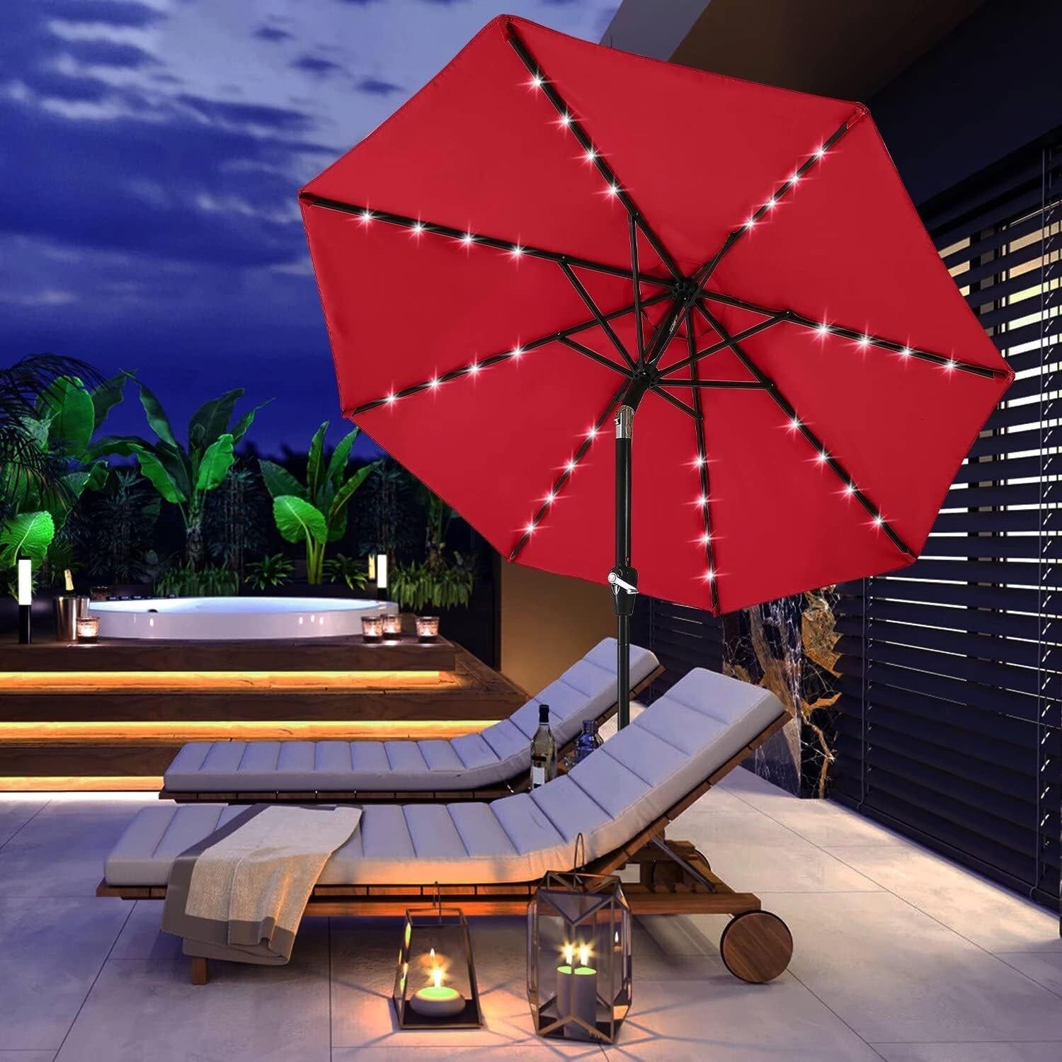 Elegant 11FT Round Solar LED Patio Umbrella - Perfect for Day or Night Use