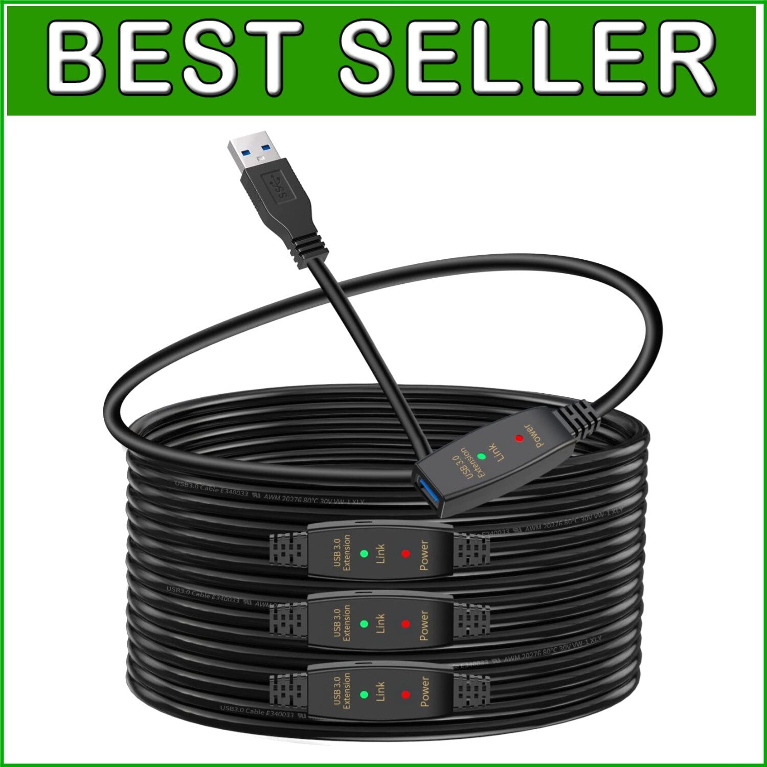 Durable 75ft USB 3.0 Male to Female Extension Cord for Gaming and Office
