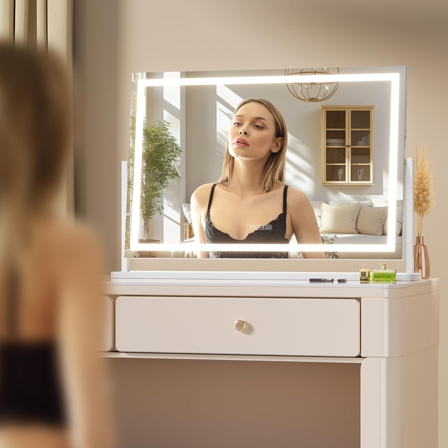 Dimmable 36x24 Vanity Mirror with 10X Magnification & Color Adjustable Lighting