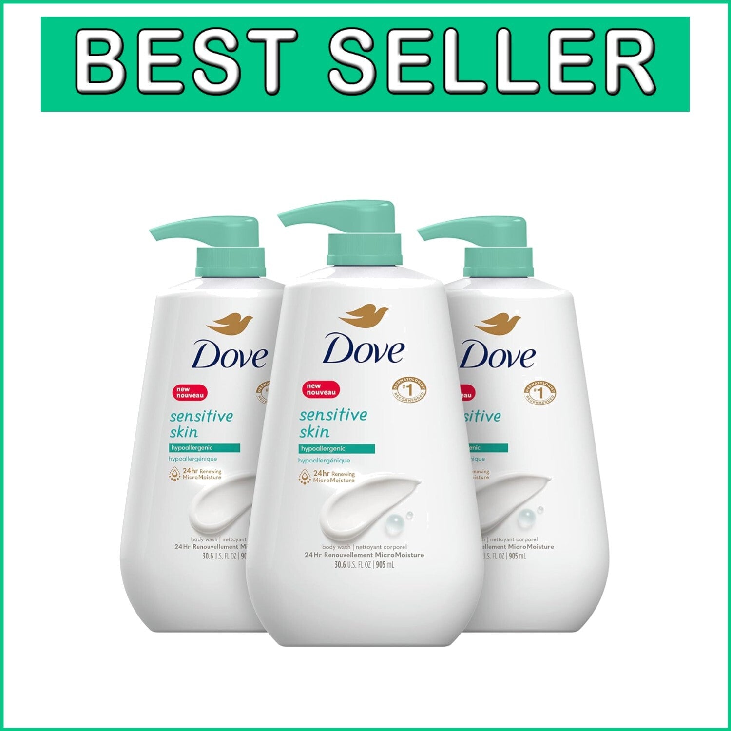 Cruelty-Free Body Wash for Sensitive Skin - 3 x 30.6 oz, Eco-Friendly Packaging