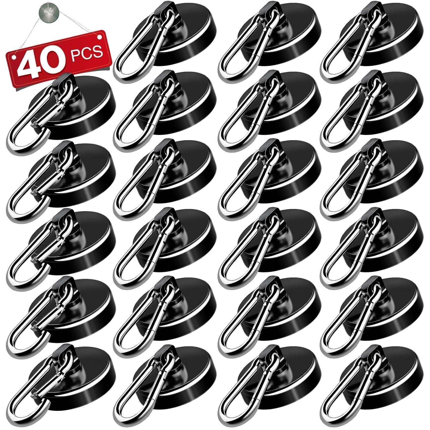 Versatile 40-Pack Black Magnetic Hooks - 110LBS Capacity for Easy Organization