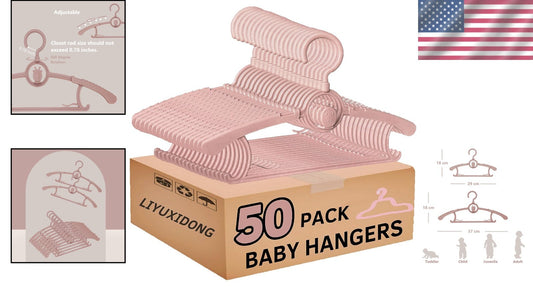 50 Adjustable Toddler Hangers with 360° Hook - Non-Slip Baby Clothes Solution