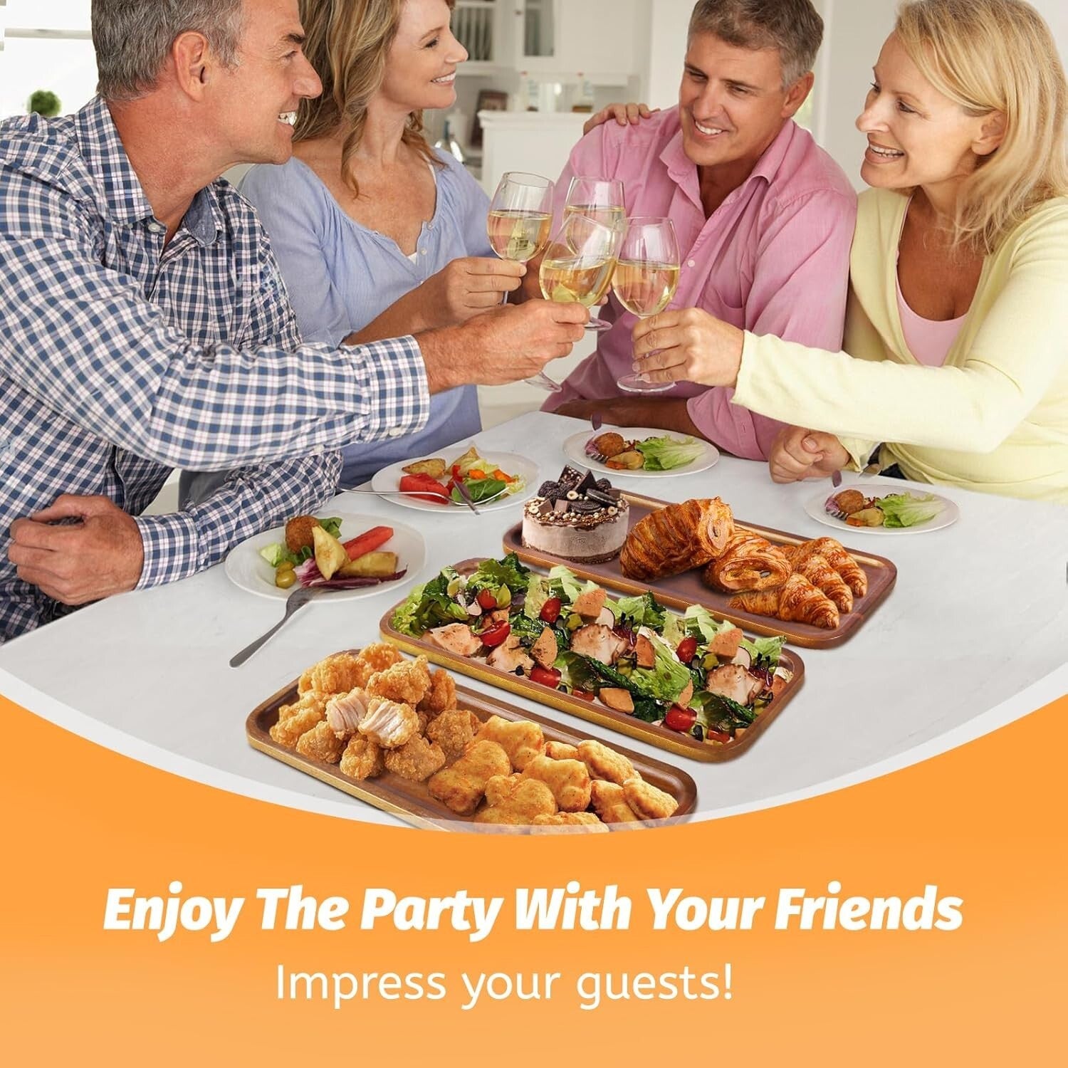 Elegant Acacia Serving Trays for Parties - 14" x 5.5" Charcuterie Boards, 6 Pack