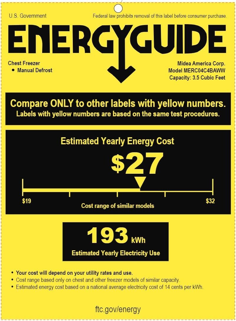 Durable 3.5 Cubic Feet Chest Freezer with Adjustable Legs & Stainless Steel Door